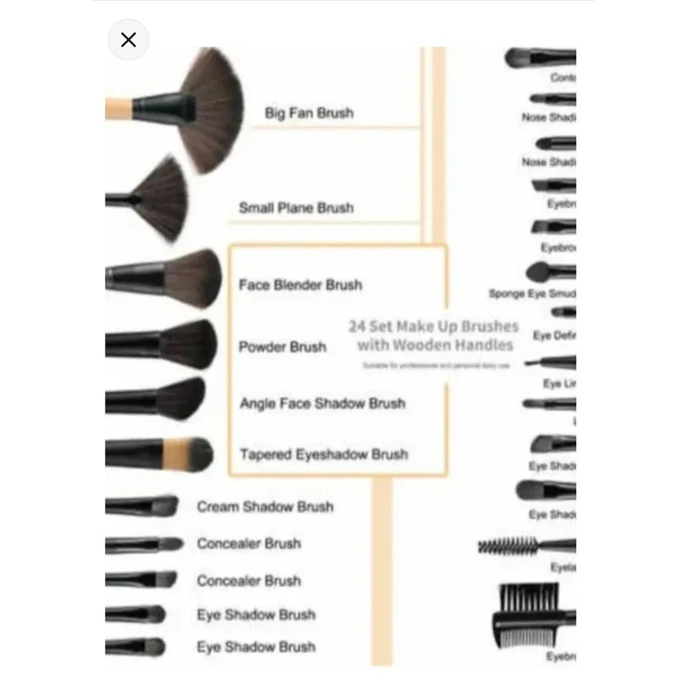 24 Piece Professional Makeup Brush Set with Wooden Handles and Travel Case Black
